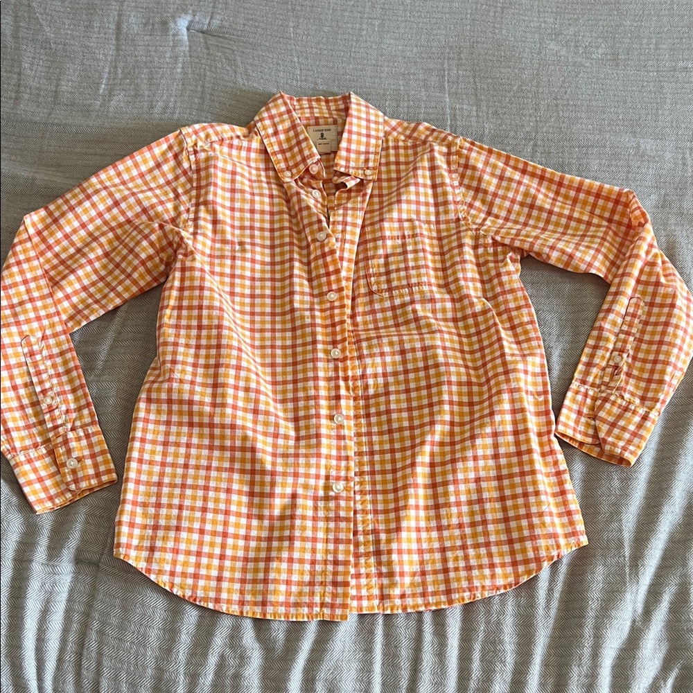 Lands' End Kids Orange and White Checkered Shirt / long sleeve!